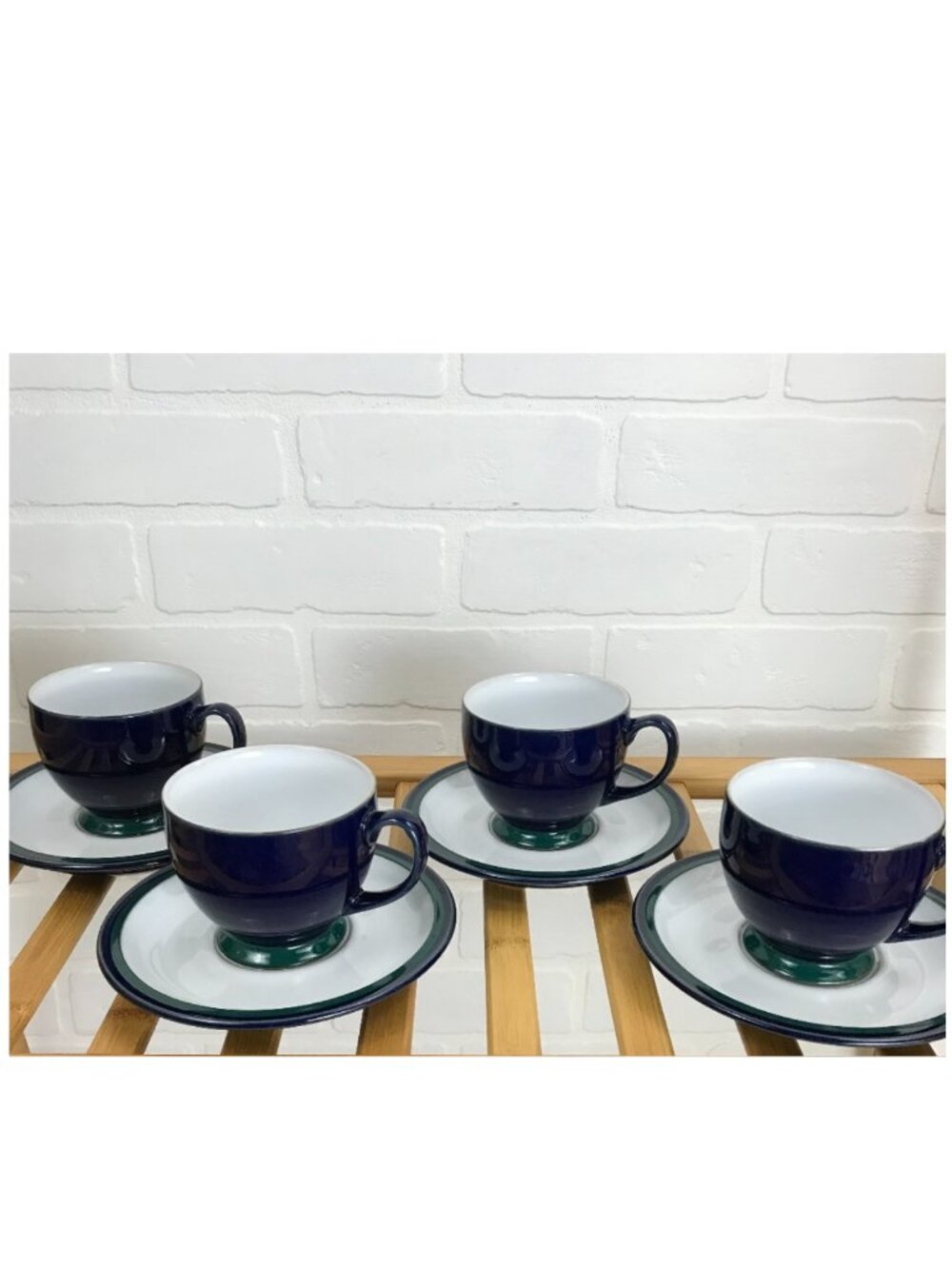 Denby Langley Regatta Cup & saucer Set of 4 Green/Blue **Discontinued pattern**